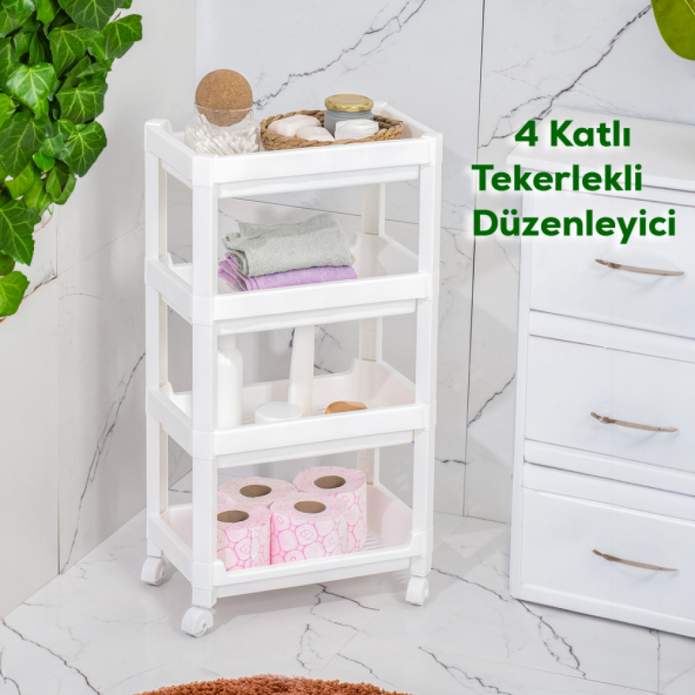 Porsima Rafty-74-1 Tekerlekli 4 Katli Duzenleyici - 35,5 X 22 X 67 Cm Hareketli Genis Raf - Beyaz Mutfak Dolabı / Mobilyası Fiyatı