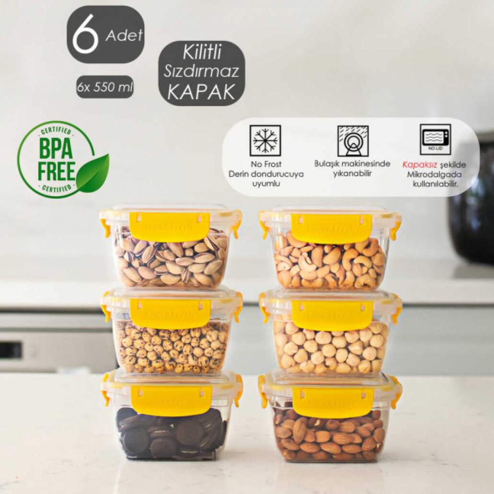 Porsima Sari 6Li 550 Ml Sizdirmaz Kilitli Vakum Kapakli Saklama Kabi Gardrop & Dolap Fiyatı