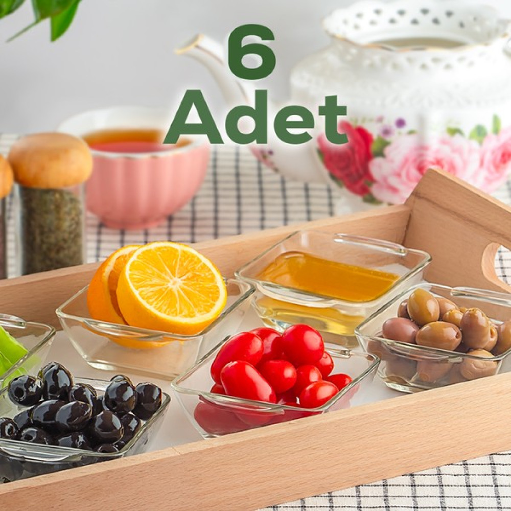 Porsima SQR-2000 6 Parça Cam Kase Kare Set 140 ml -Sosluk Kahvaltılık Dondurmalık Çerezlik Cam Kase - Şeffaf Kase Fiyatı