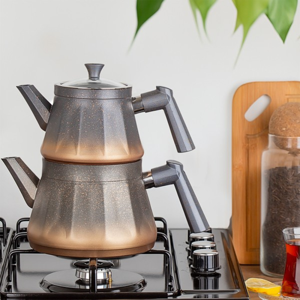 Porsima TE-182 Bakalit Kulp Granit Çaydanlık Takımı Gri Gold - Gri - Gold Çay / Çaydanlık Setleri Fiyatı