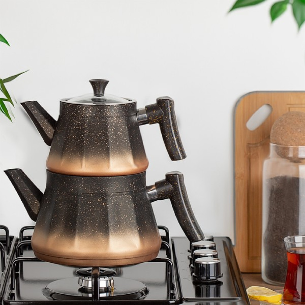 Porsima TE-182 Bakalit Kulp Granit Çaydanlık Takımı Siyah Gold - Siyah - Gold Çay / Çaydanlık Setleri Fiyatı