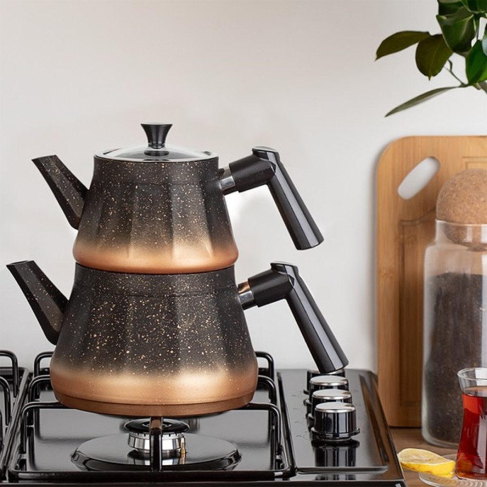 Porsima TE-184 Bakalit Kulp Granit Çaydanlık Takımı Siyah Gold - Siyah - Gold Çay / Çaydanlık Setleri Fiyatı