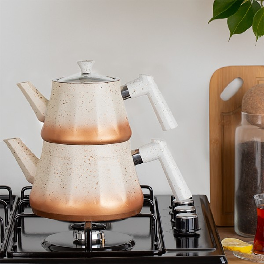 Porsima TE-185 Bakalit Kulp Granit Çaydanlık Takımı Beyaz Gold - Beyaz - Gold Çay / Çaydanlık Setleri Fiyatı