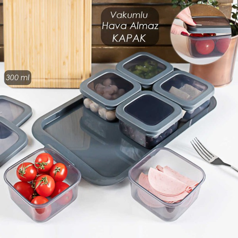 Porsima Tepsili 6lı Kahvaltılık Saklama Kabı Silikon Kapaklı Saklama Kabı Kapaklı Kahvaltılık Antrasit Saklama Kapları Fiyatı