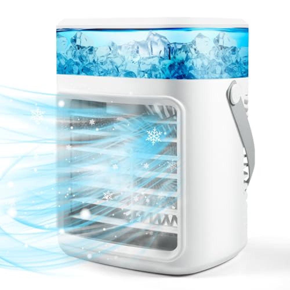 Portable Air Conditioner, 3 Speeds Personal Evaporative Air Cooler with 2/4H Timer, 450ml Rechargeable Mini Air Conditioner, Quiet Portable AC Unit Fan for Office Desk Home Bedroom Camping Car Air Conditioners Fiyatı