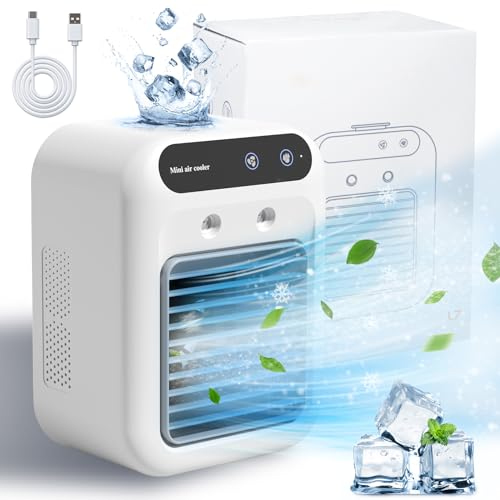 Portable Air Conditioners, 25W Rechargeable Mini Portable AC Unit 2 Cool Air Spray, Personal Cooling Fan with 2 Speeds, Small Room Air Conditioners for Bedroom, Office, Outdoor Air Conditioners Fiyatı