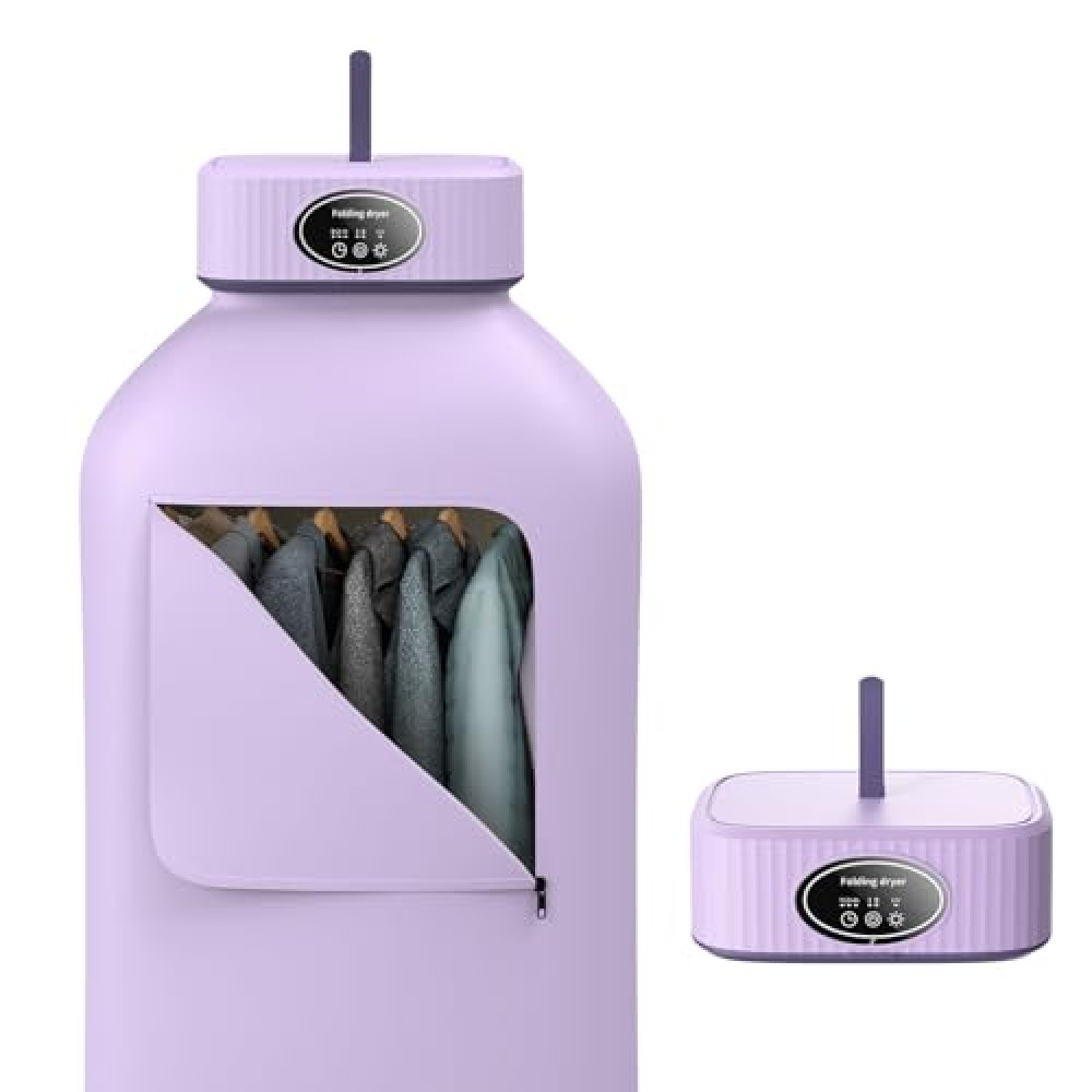 Portable Clothes Dryer, Obeeo Mini Portable Dryers for Laundry, Compact Electric Clothes Drying Machine with Timer, Foldable For Apartment Travel RV Home Hotel (Purple)