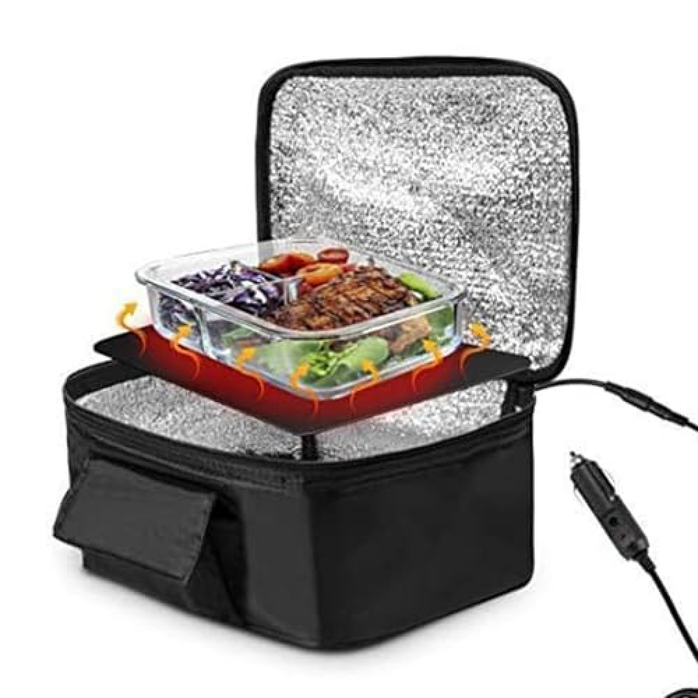 Portable Oven, 12V 2 In 1 Car Food Warmer Mini Portable Microwave Fast Heating Picnic Box For Travel Camping Food Cooking Black