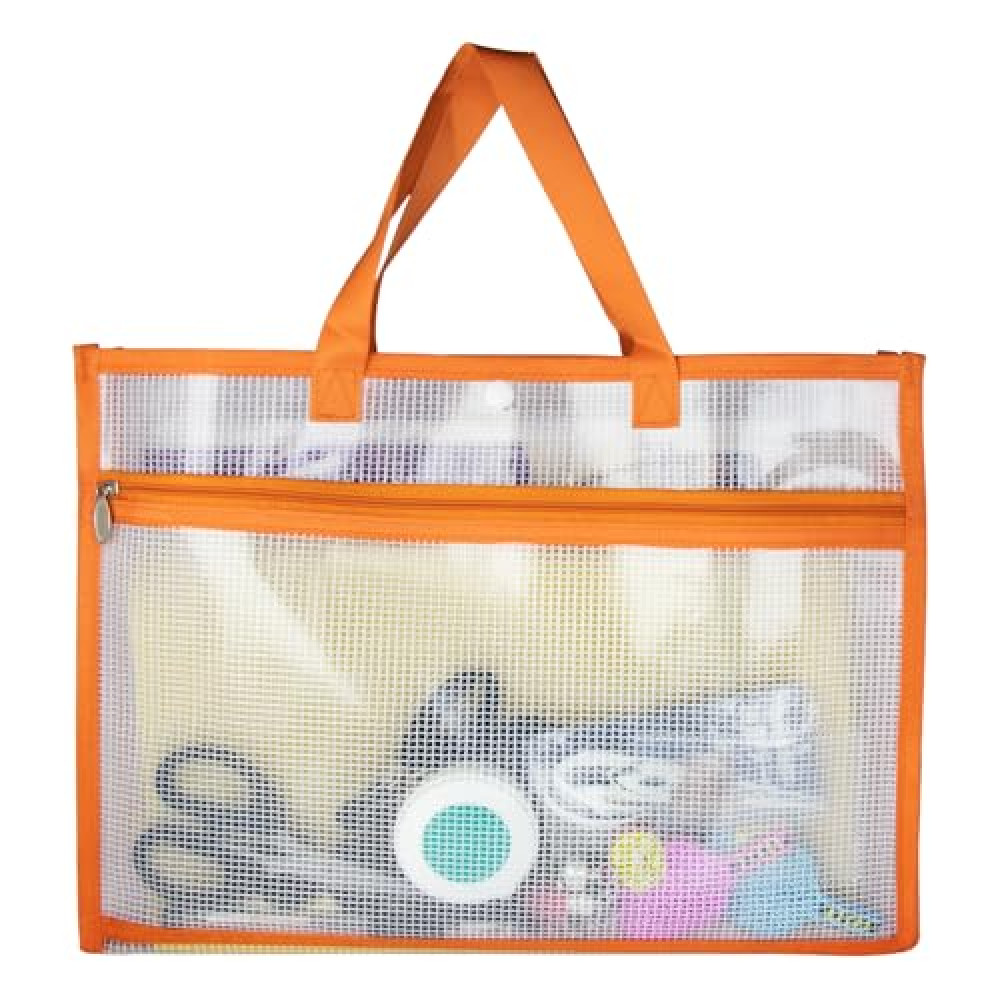 Portable Project Bags for Quilting Knitting, Stitching and Embroidery Projects Storage, Madam Sew Project Bag with Zipper and Double Pockets, Transparent Mesh Sewing Project Bag for Crafter