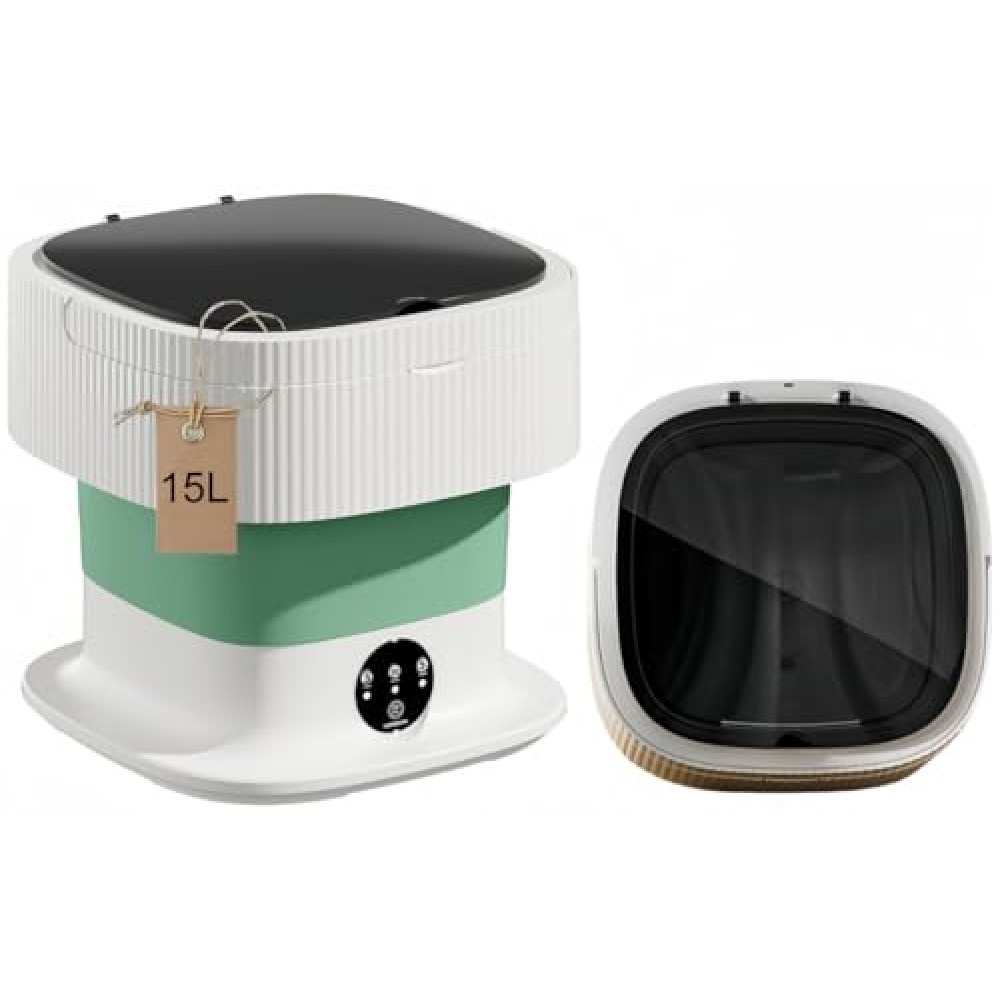 Portable Washing Machine, Mini Washer 15L High Capacity with 3 Modes Deep Cleaning for Underwear, Baby Clothes, or Small Items, Foldable Washing Machine for Apartments, Camping, Travel (Green)