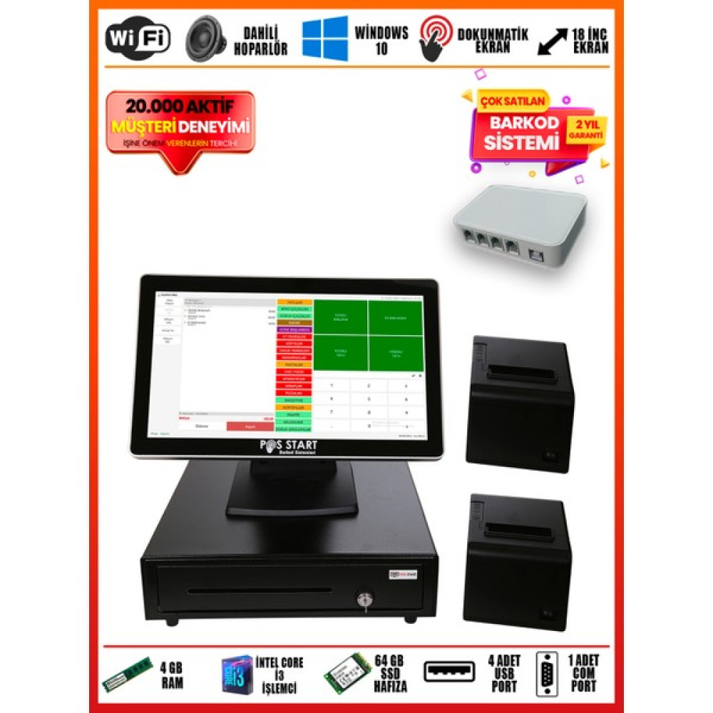 Pos Start Restaurant Barkod Sistemi | Uygun Set - Siyah Yazıcılar Fiyatı