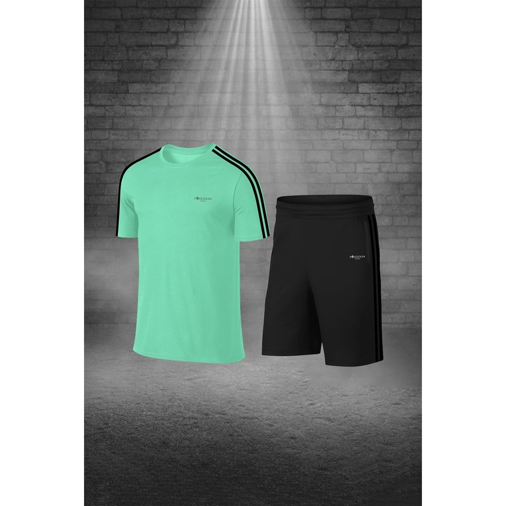 Poseidon Storm Battal Beden Erkek Su Yeşili Dri-Fit Kumaş Spor Için Konforlu Cepli Kısa Kol Tişört Şort Ikili Takım (4XL-10XL) Erkek T-shirt Fiyatı