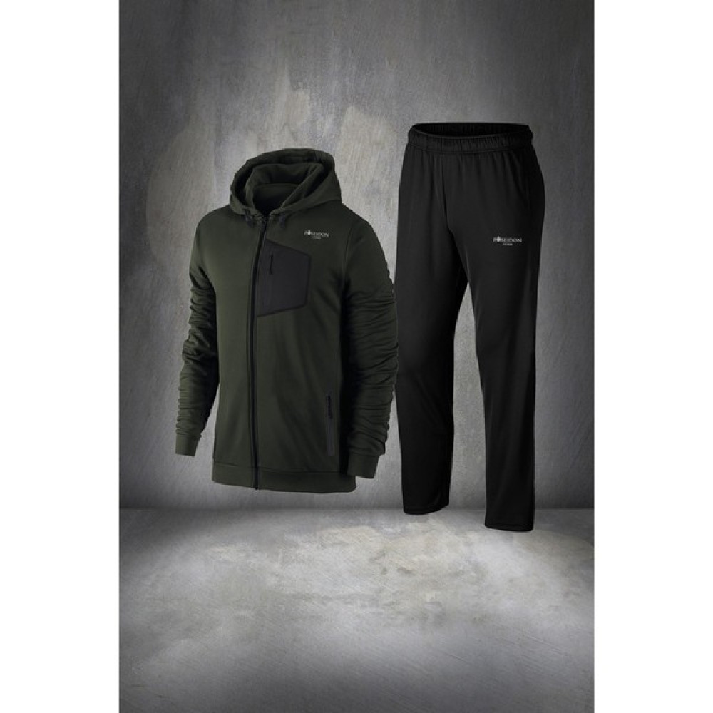 Poseidon Storm Büyük Beden Erkek Haki Supra Penye Kumaş Fermuarlı Kapüşonlu Yürüyüş Takımı (4xl- 10XL) Erkek Eşofman Fiyatı