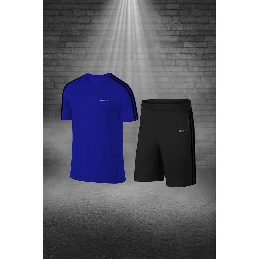 Poseidon Storm Büyük Beden Erkek Mavi Dri-Fit Kumaş Spor Için Konforlu Cepli Kısa Kol Tişört Şort Ikili Takım (4XL-10XL) Erkek T-shirt Fiyatı