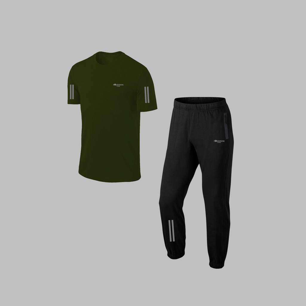 Poseidon Storm Erkek Haki Özel Supra Penye Kumaş Rahat Yürüyüş Tshirt-Eşofman Takımı (S-3xl) Erkek Eşofman Fiyatı