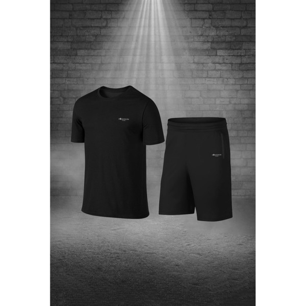 Poseidon Storm Erkek Siyah Dri-Fit Kumaş Yuvarlak Yaka Cepli Günlük Konforlu Yürüyüş Konforlu Tişört Şort Seti (S-3xl) Erkek Şort Fiyatı