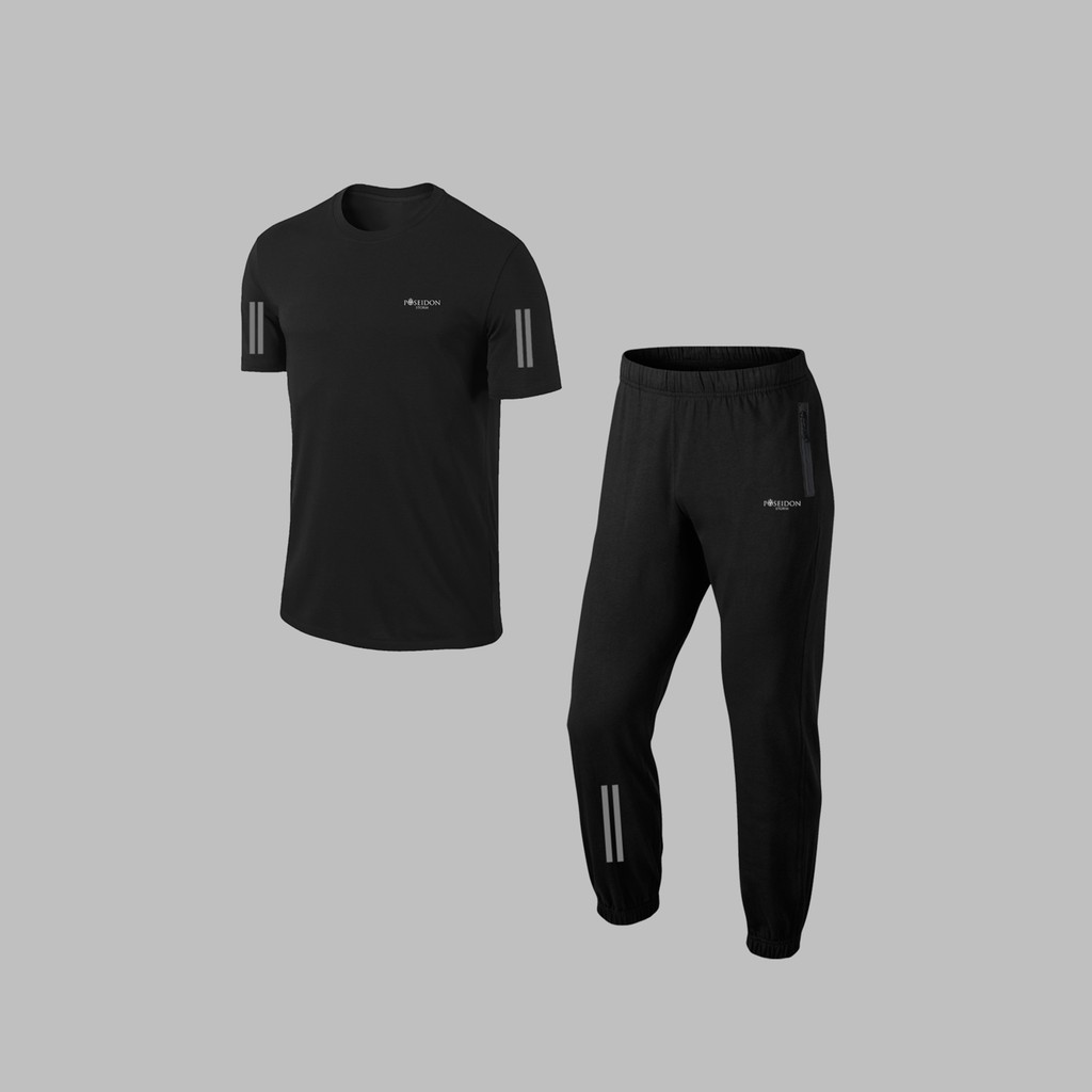 Poseidon Storm Erkek Siyah Rahat Özel Supra Penye Kumaş Ön Cepli Koşu Tshirt-Eşofman Takımı S-3xl Erkek Eşofman Fiyatı