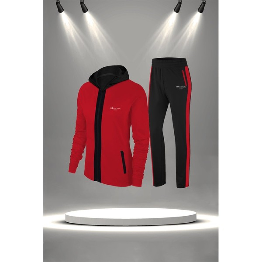 Poseidon Storm Kadın Kırmızı Supra Penye Nefes Alabilen Kumaş Şık Eşofman Takımı (S-3xl) Kadın Eşofman Fiyatı