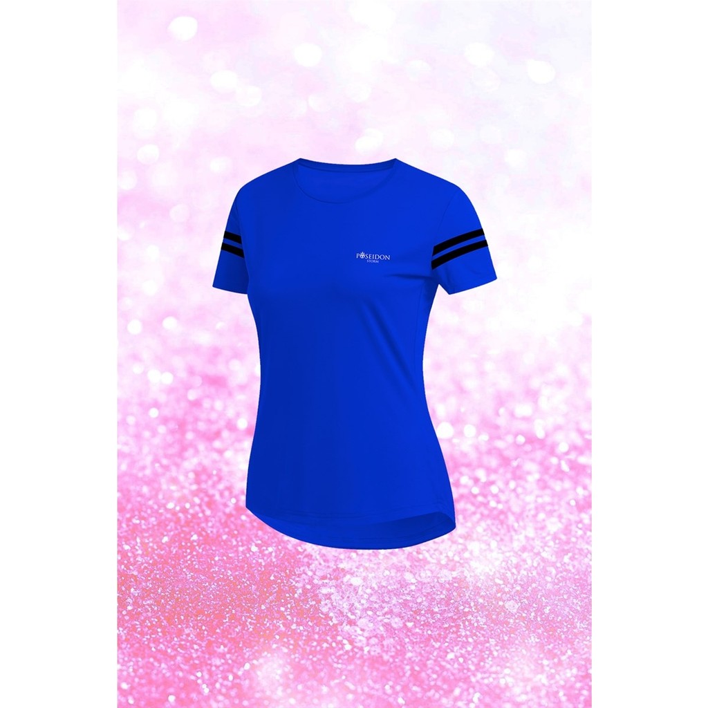 Poseidon Storm Kadın Mavi Dri-Fit Kumaş Yuvarlak Yaka Şık Konforlu Tshirt S-3xl Bayan T-shirt Fiyatı