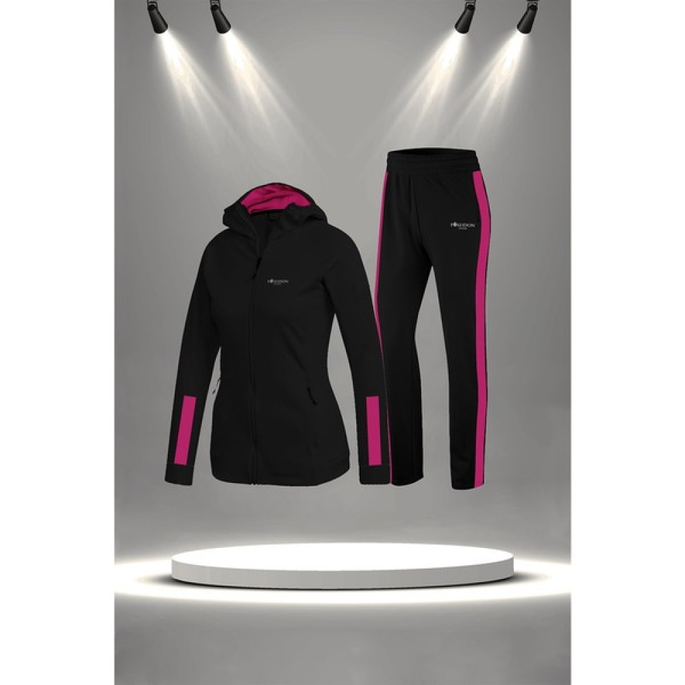 Poseidon Storm Kadın Siyah Supra Penye Kumaş Mevsimlik Eşofman Seti (S-3xl) Kadın Eşofman Fiyatı