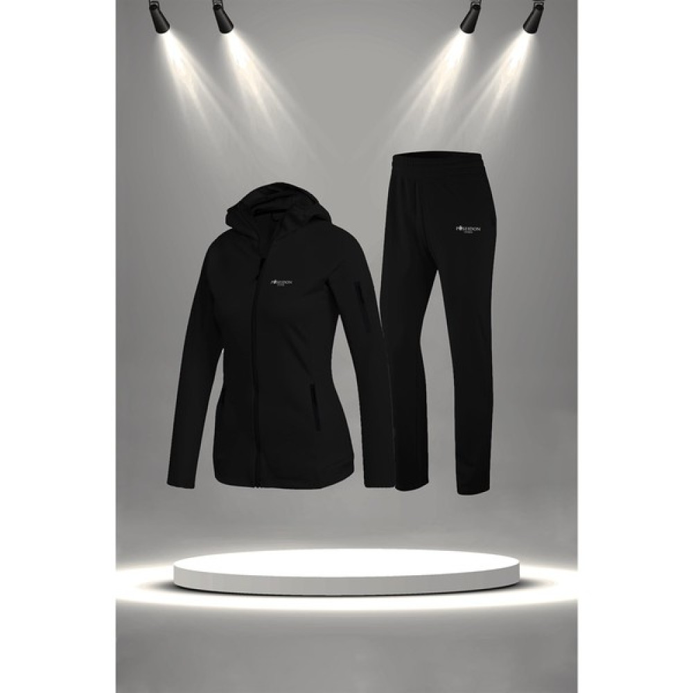 Poseidon Storm Kadın Siyah Supra Penye Kumaş Mevsimlik Eşofman Takımı (S-3xl) Kadın Eşofman Fiyatı