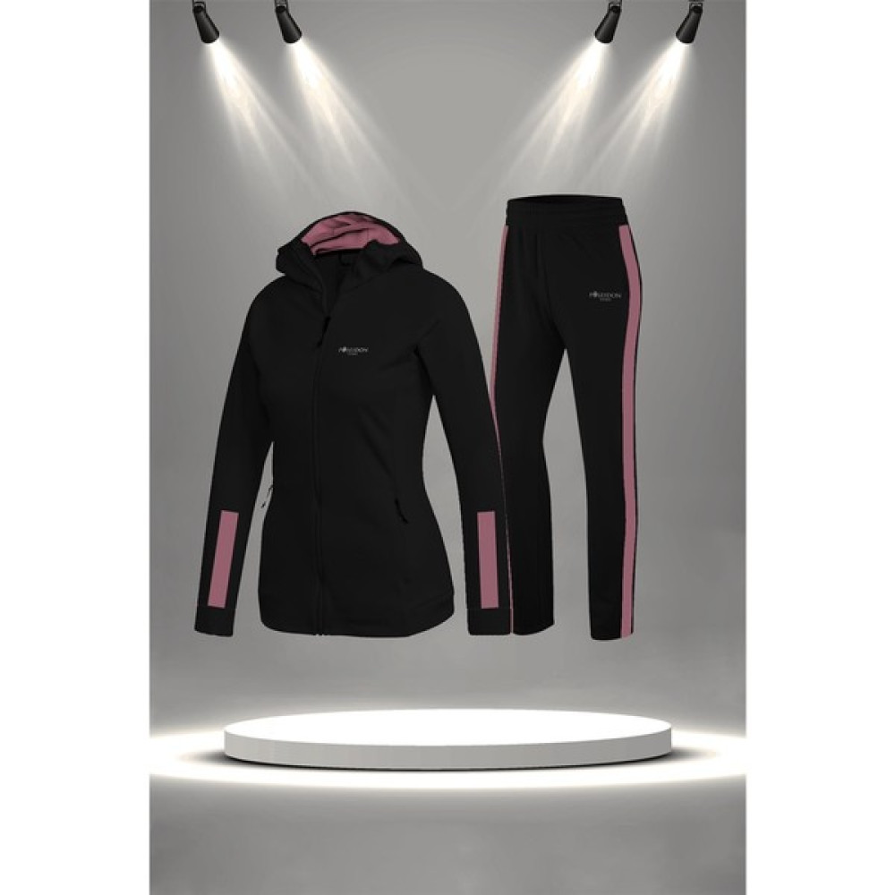 Poseidon Storm Kadın Siyah Supra Penye Kumaş Özel Tasarım Eşofman Takımı (S-3xl) Kadın Eşofman Fiyatı