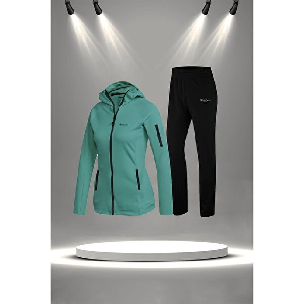 Poseidon Storm Kadın Su Yeşili Supra Penye Kumaş Fermuarlı Mevsimlik Eşofman (S-3xl) Kadın Eşofman Fiyatı