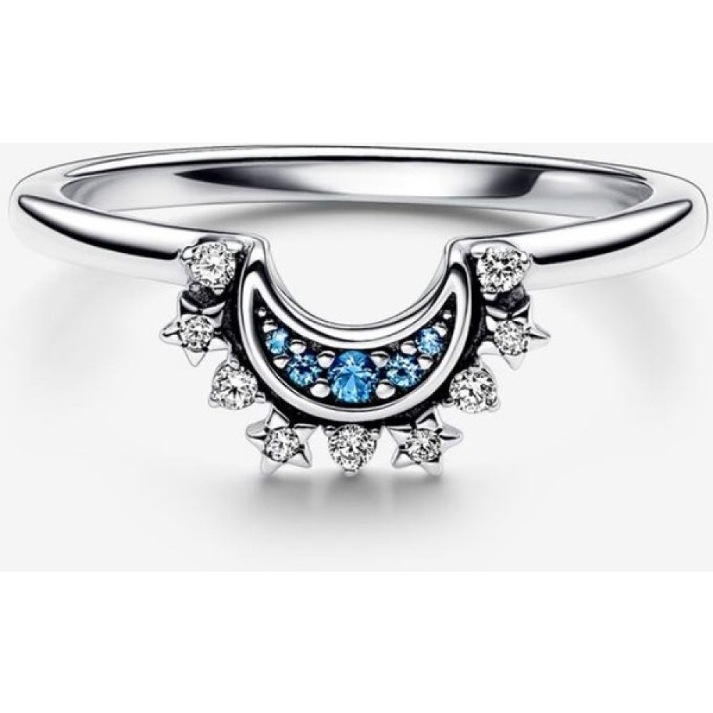 Poseidons Jewellery Gökyüzü Mavisi Işıltılı Ay Yüzük - Mavi - 17 Gümüş Yüzük Fiyatı