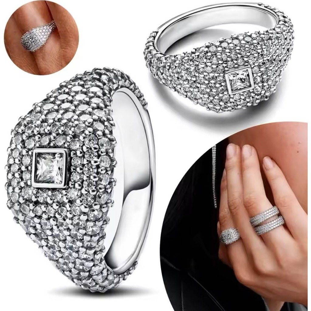 Poseidons Jewellery Gümüş Pave Kare Kokteyl Yüzük - 6 Gümüş Yüzük Fiyatı