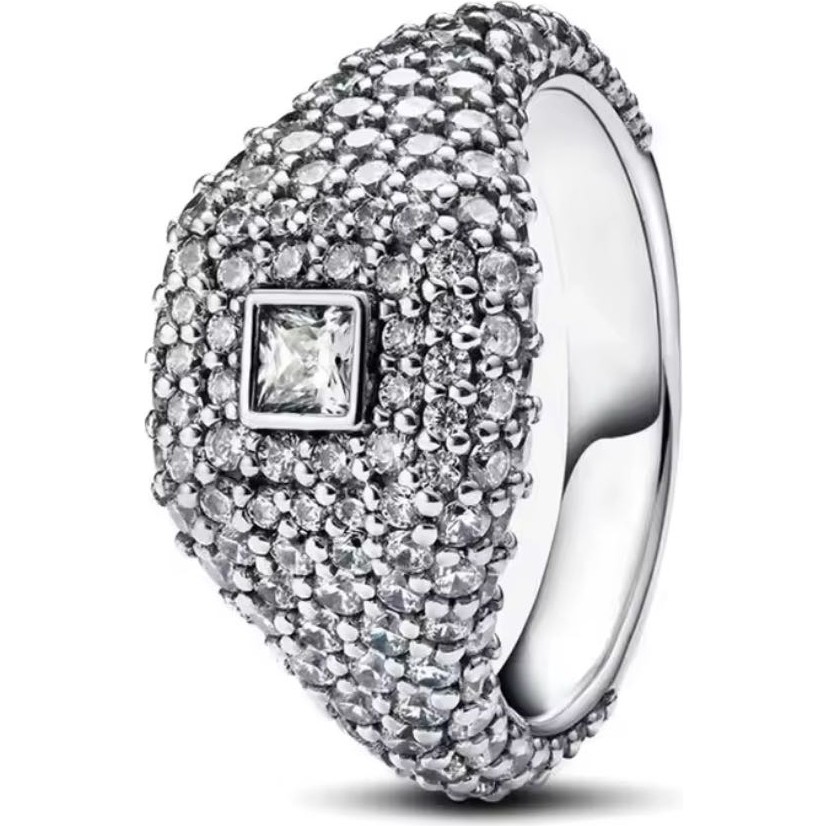 Poseidons Jewellery Gümüş Pave Kare Kokteyl Yüzük - 8 Gümüş Yüzük Fiyatı