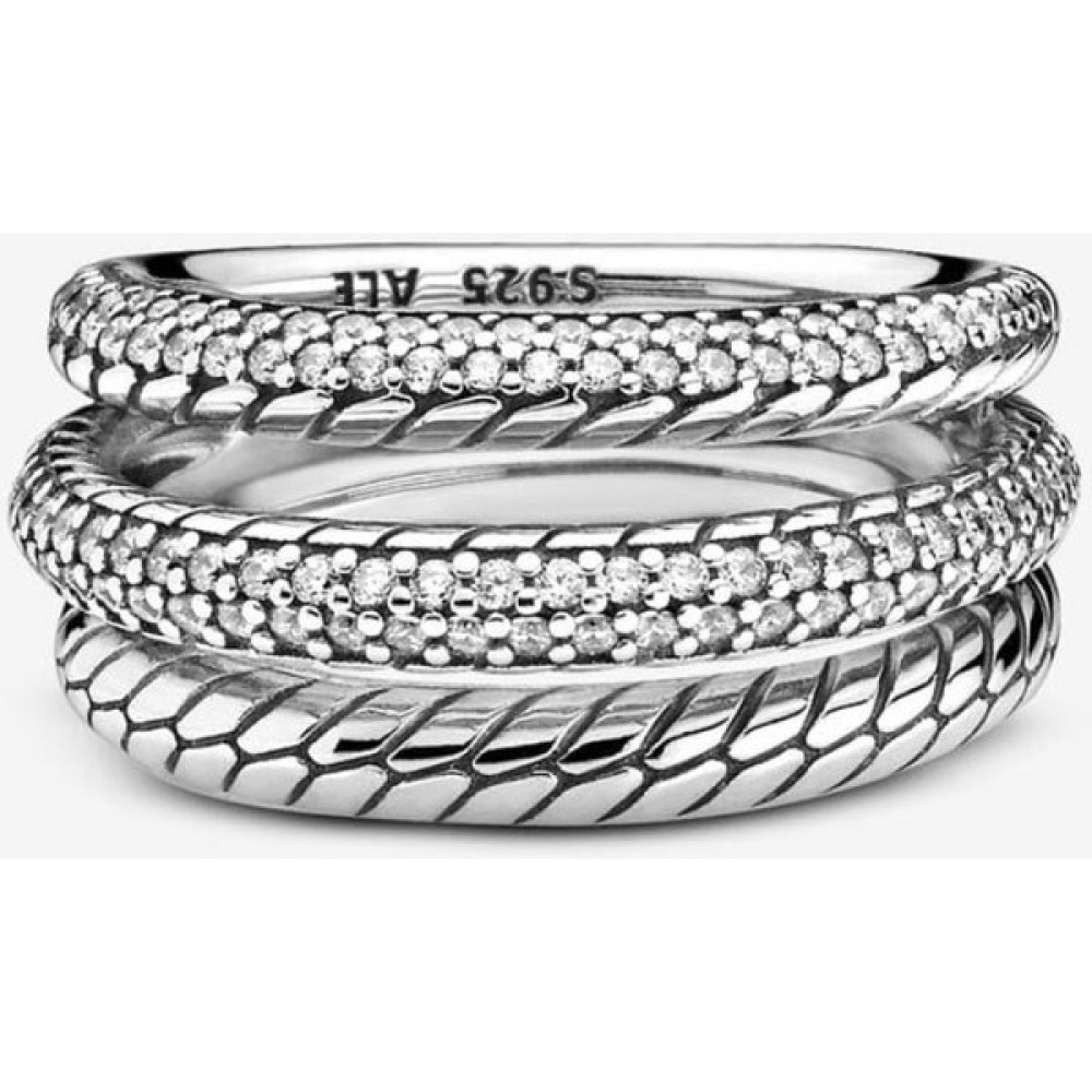 Poseidons Jewellery Üçlü Bantlı Zincir Pavé Yüzük - Gümüş - 17 Gümüş Yüzük Fiyatı