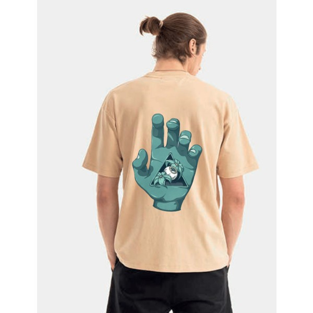Posh Trend Bej 3D El Baskılı Unisex Oversize Bisiklet Yaka Kısa Kollu T-Shirt Erkek T-shirt Fiyatı