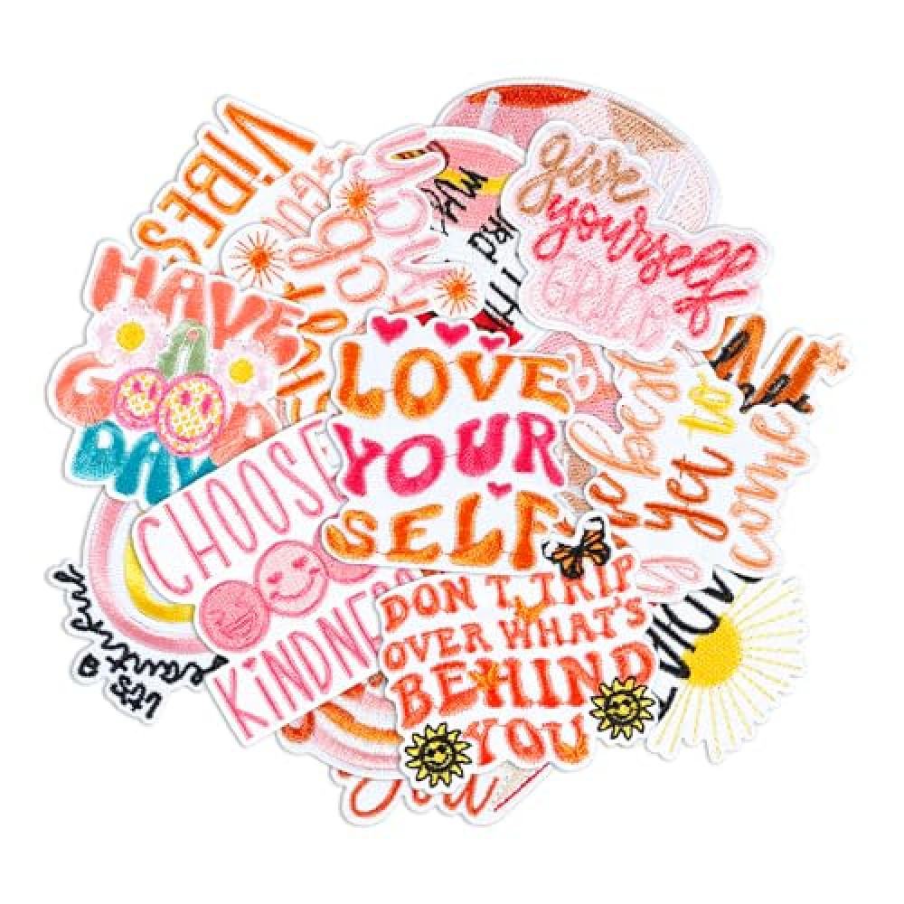 Positive Affirmations Iron On Patches for Women, Cute Embroidered Patch for Girls, 17 Pcs Boho Hippie Style Inspirational Words for Clothes/Hats/Backpacks/Jackets DIY Decoration