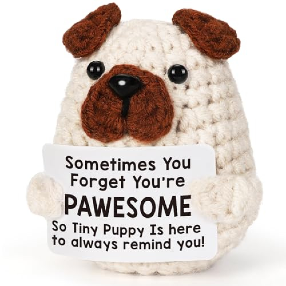 Positive Crochet Animals Puppy Emotional Inspirational Support You are Awesome Gifts, Cute Handmade Tiny Pug for Women Friend Dog Mom Dad Coworkers Easter Eggs Basket Stuffers Mothers Day Birthday