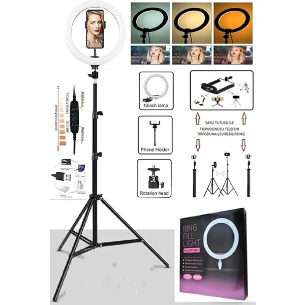 Post Alley Sabitleyiciler (Tripod) 10"inç Ring Light 120 Ledli 24W LED Işıklı Halka + Yaylı Telefon Tutacağı Y Tripodlar Fiyatı