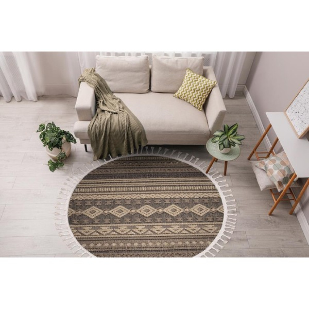 Post Halı Özel Tasarım Enjoy Serisi Jüt Sisal Bej Iskandinav Motifli Yuvarlak-Daire-Oval Salon, Mutfak ve Oturma Odası Halısı - 120 x 120 cm Salon Halısı Fiyatı