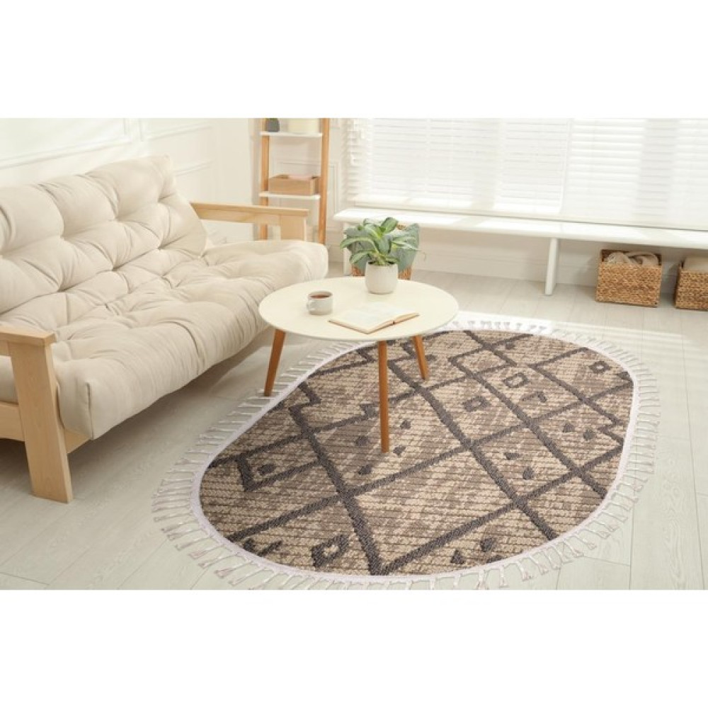 Post Halı Özel Tasarım Enjoy Serisi Jüt Sisal Bohem Tarzı Bej Oval-Yuvarlak-Daire Salon, Mutfak ve Oturma Odası Halısı - 120 x 120 cm Salon Halısı Fiyatı