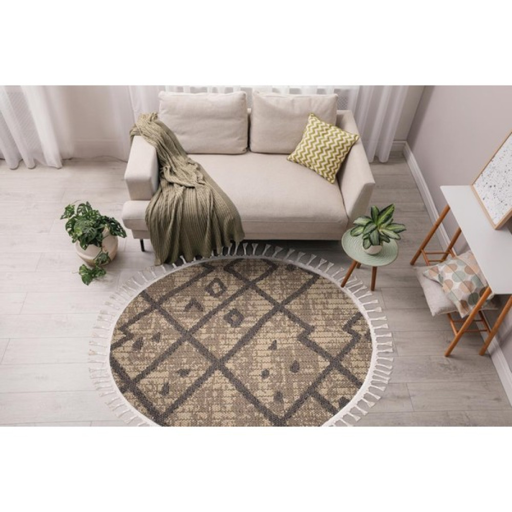 Post Halı Özel Tasarım Enjoy Serisi Jüt Sisal Bohem Tarzı Bej Yuvarlak-Daire-Oval Salon, Mutfak ve Oturma Odası Halısı - 120 x 120 cm Salon Halısı Fiyatı