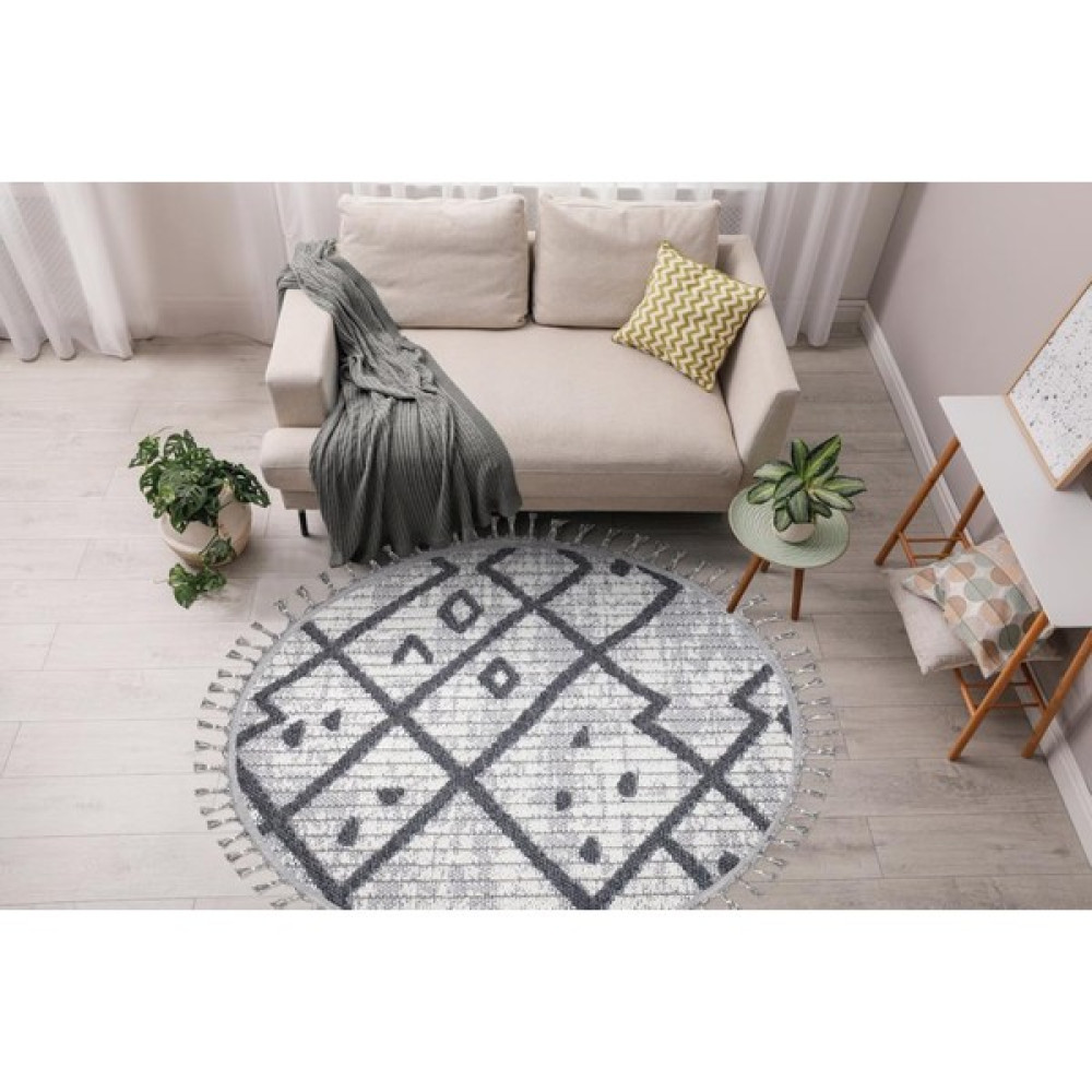 Post Halı Özel Tasarım Enjoy Serisi Jüt Sisal Bohem Tarzı Gri Yuvarlak-Daire-Oval Salon, Mutfak ve Oturma Odası Halısı - 120 x 120 cm Salon Halısı Fiyatı