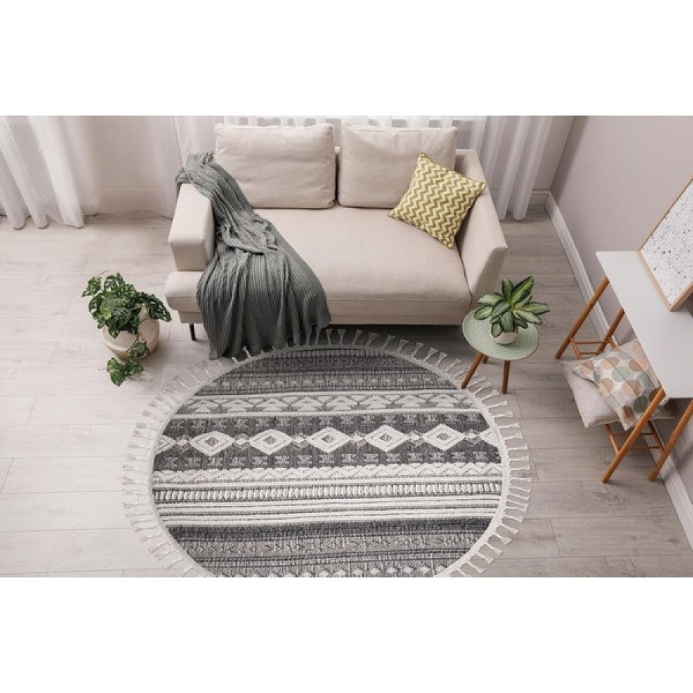 Post Halı Özel Tasarım Enjoy Serisi Jüt Sisal Gri Iskandinav Motifli Yuvarlak-Daire-Oval Salon, Mutfak ve Oturma Odası Halısı - 120 x 120 cm Salon Halısı Fiyatı