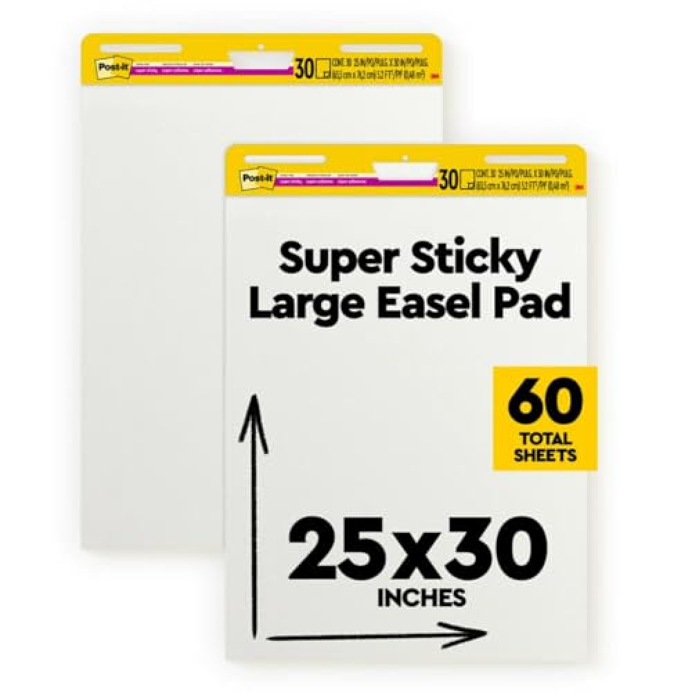 Post-it Super Sticky Easel Pad 25 in x 30 in White 30 Sheets/Pad 2 Pad/Pack Large White Premium Self Stick Flip Chart Paper Super Sticking Power (559) Easel Fiyatı