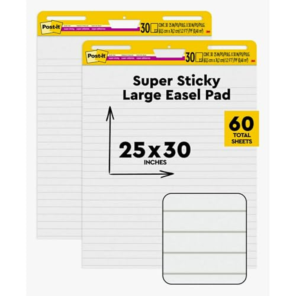 Post-it Super Sticky Easel Pad, Great for Virtual Teachers and Students, 25 x 30 Inches, 30 Sheets/Pad, 2 Pads, Lined Premium Self Stick Flip Chart Paper, Teacher Anchor Chart Easel Fiyatı