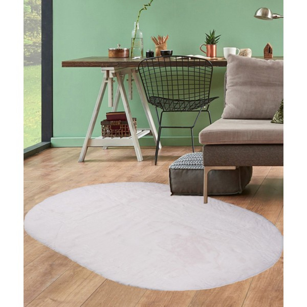 Potamia İthal Post Peluş Oval Yıkanabilir Kaymaz Taban Oturma Odası Yatak Odası Koridor Halısı Beyaz 1004 - 40 x 60 cm Salon Halısı Fiyatı