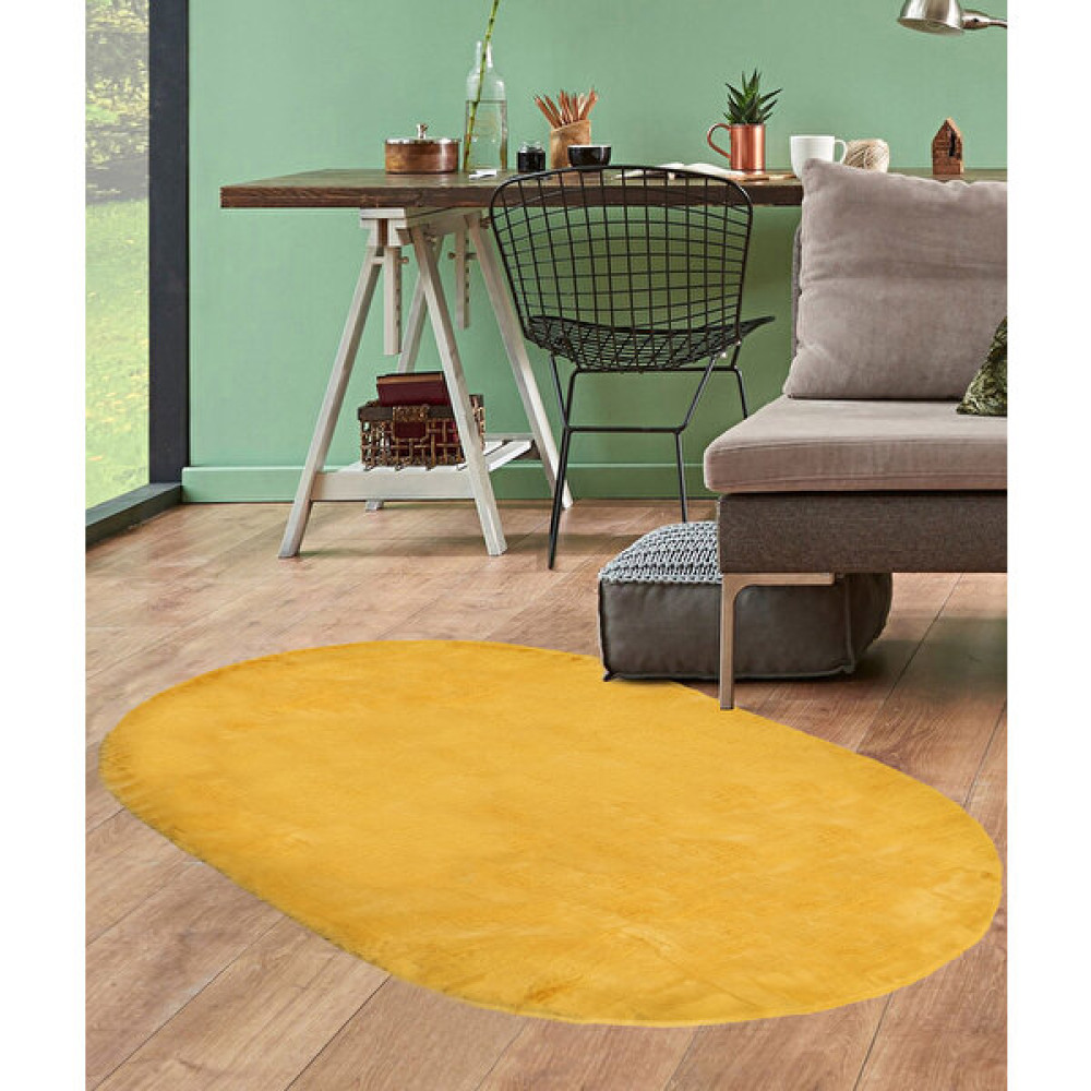Potamia İthal Post Peluş Oval Yıkanabilir Kaymaz Taban Oturma Odası Yatak Odası Koridor Halısı Hardal 1004 - 40 x 60 cm Salon Halısı Fiyatı