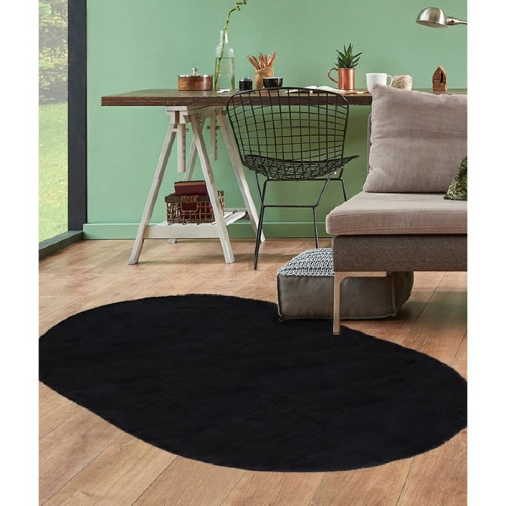 Potamia İthal Post Peluş Oval Yıkanabilir Kaymaz Taban Oturma Odası Yatak Odası Koridor Halısı Siyah 1004 - 150 x 200 cm Salon Halısı Fiyatı