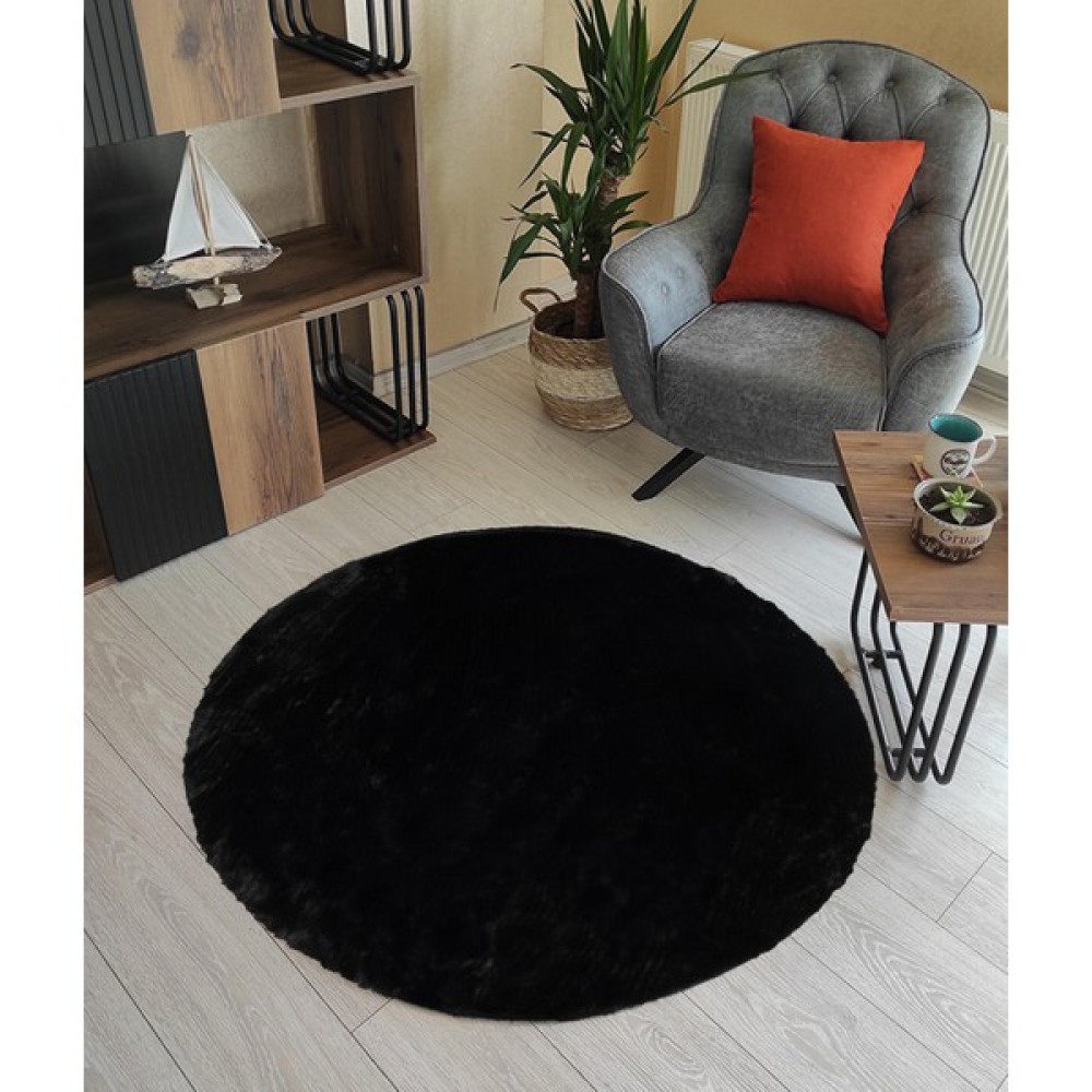 Potamia İthal Post Peluş Yuvarlak Yıkanabilir Kaymaz Taban Yatak Odası Koridor Halısı Siyah 1002 - 60 x 60 cm Salon Halısı Fiyatı