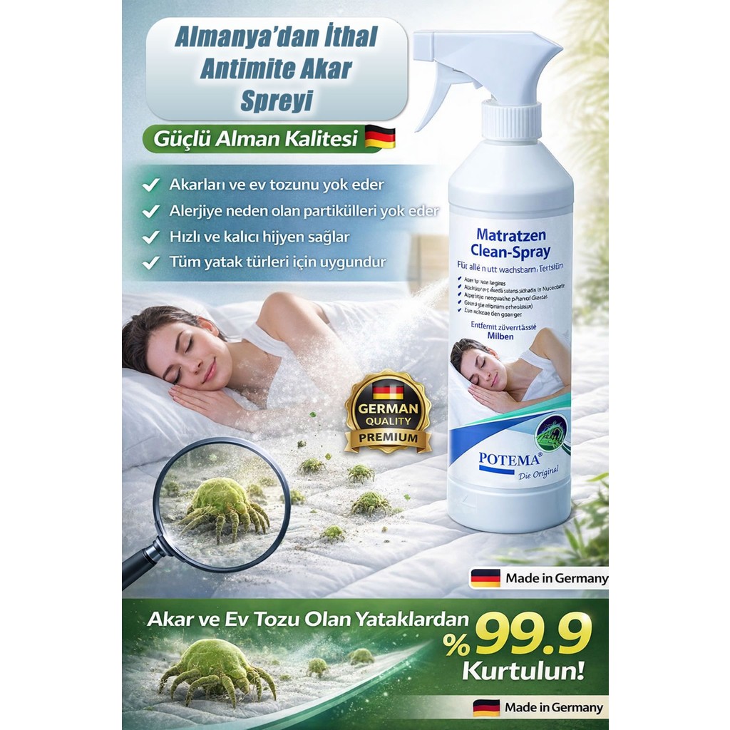 Potema Alerji Karşıtı Mite Akar Önleyici Sprey- Almanya'dan İthal - Özel Yatak Temizliği 330 ml Diğer Fiyatı