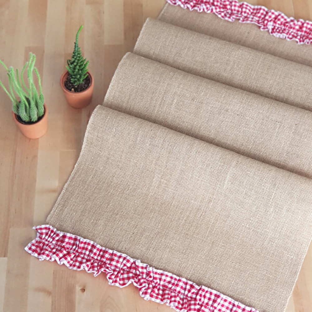Pötikare fırfırlı jüt runner, kırmızı 45x200 cm - 45 x 200 cm Masa Örtüsü Fiyatı