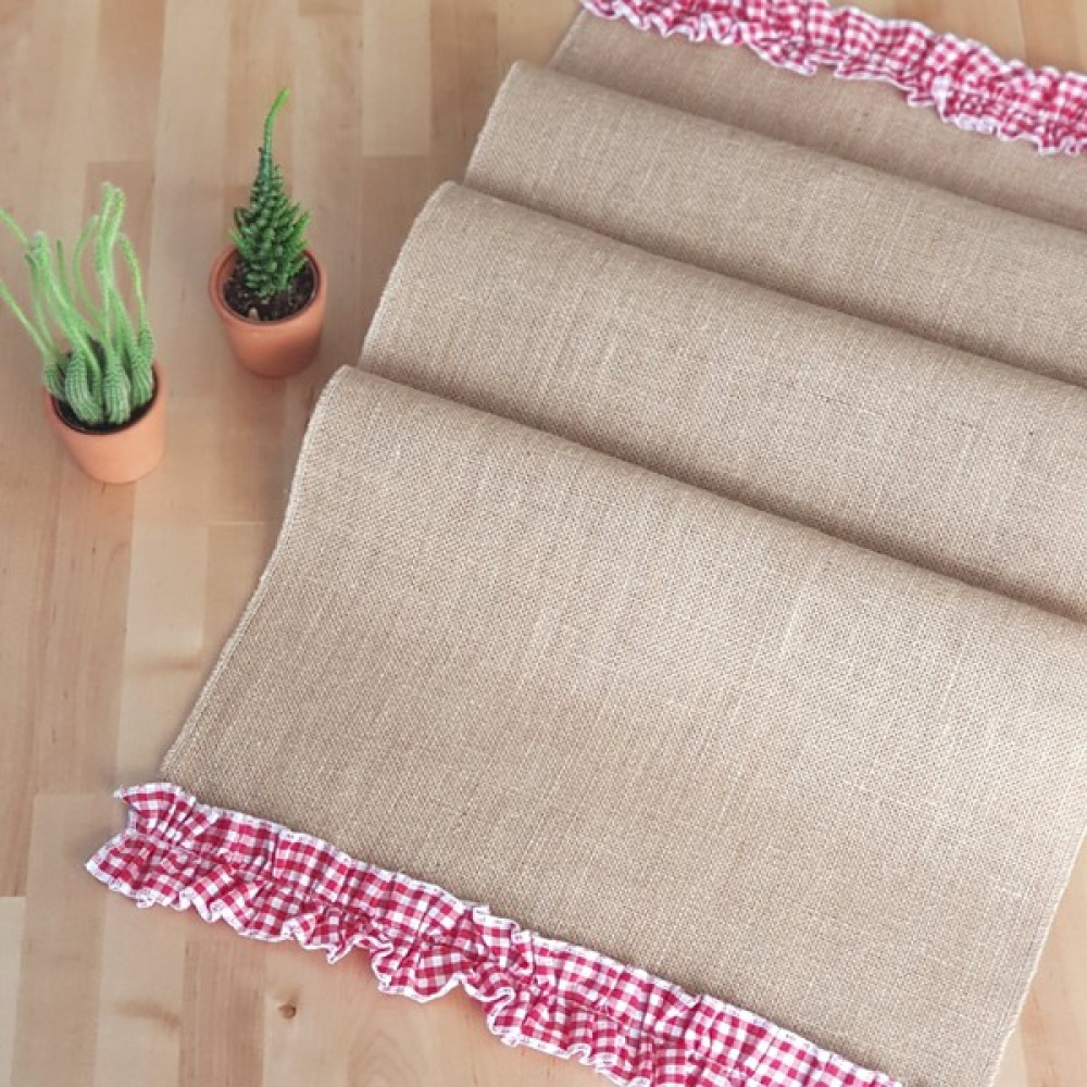 Pötikare fırfırlı jüt runner, kırmızı 45x250 cm - 45 x 250 cm Masa Örtüsü Fiyatı