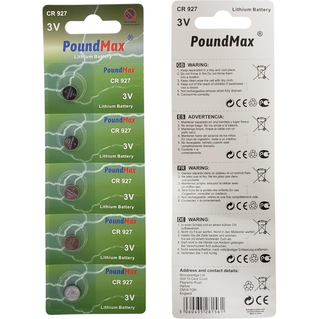 PoundMax Lityum CR927 Düğme Piller 3V Tek Kullanımlık 1x 5 Adet Yüksek Performans Normal & Şarj Edilebilir Piller Fiyatı